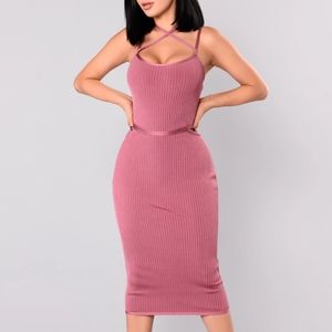 Mauve bandage dress- Midi cross neck line